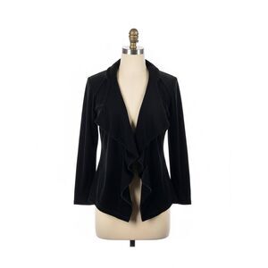 Black Velvet Waterfall Drape Holiday Jacket Women’s L Open Front Dressy Top